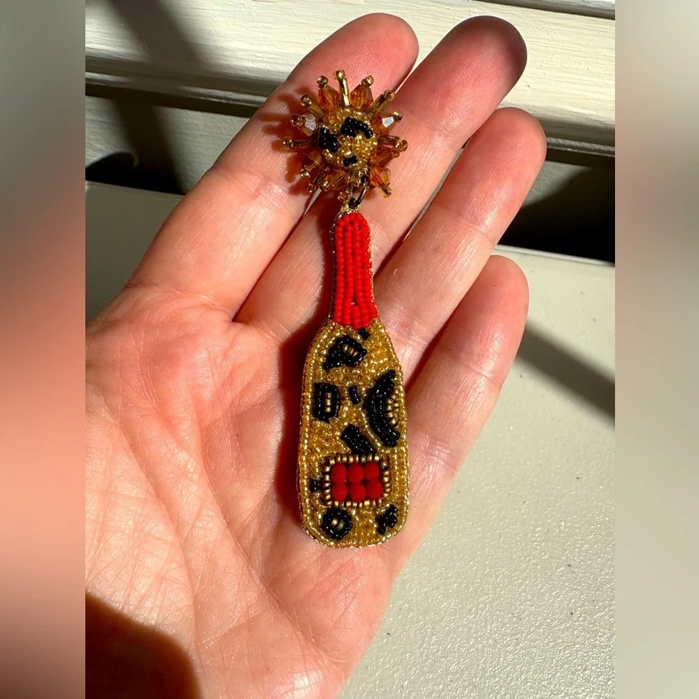 James Ascher Leopard Print Beaded Statement Earrings | Red & Gold | Glamorous - Picture 5 of 7